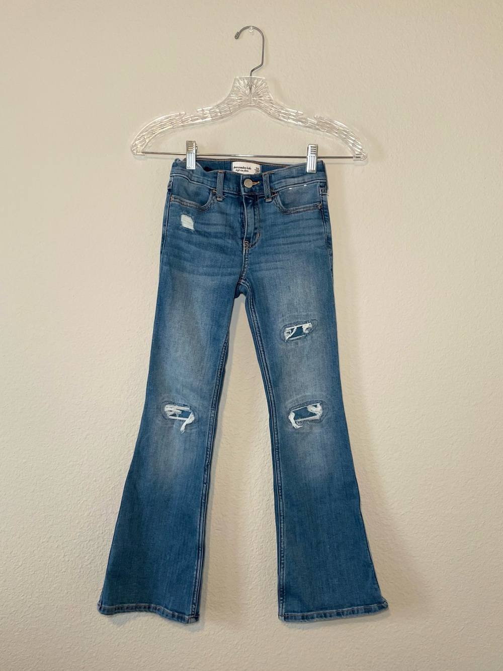 Abercrombie Kids Girls High Rise Distressed Flare Jeans Sz 7/8 Long